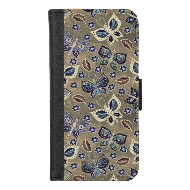 Whimsical Butterflies on Gray Background  iPhone Wallet Case (Front)