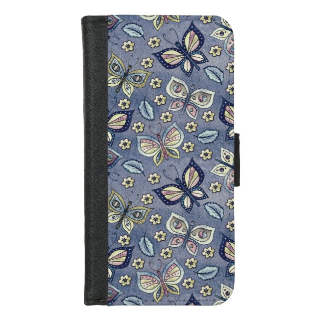 Whimsical Butterflies on Light Blue Background  iPhone Wallet Case (Front)