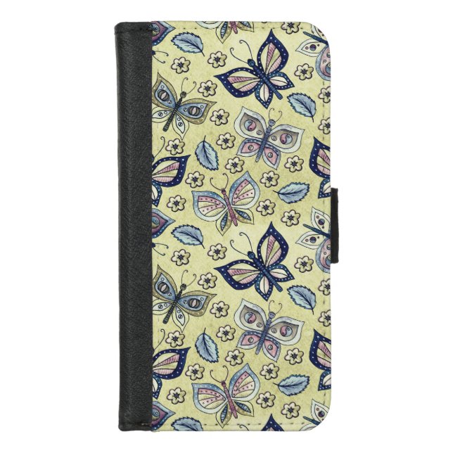Whimsical Butterflies on Light Yellow Background  iPhone Wallet Case (Front)