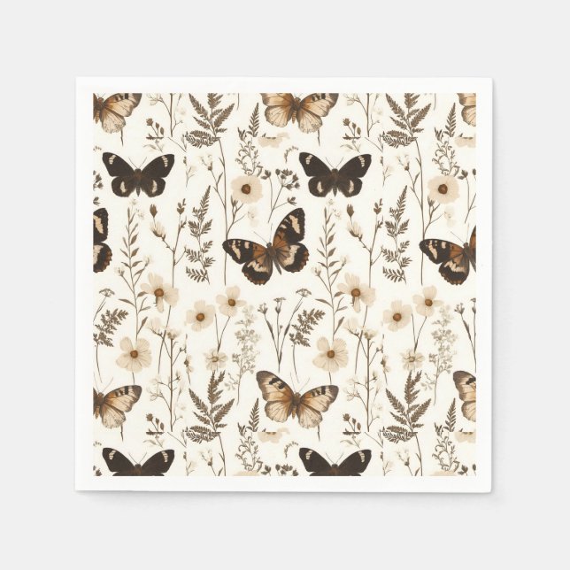  Whimsical Butterfly and Flower Pattern Napkins (Front)