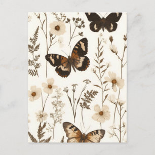 Whimsical Butterfly and Flower Pattern Postcard