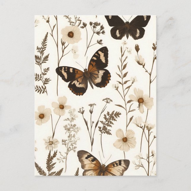  Whimsical Butterfly and Flower Pattern Postcard (Front)