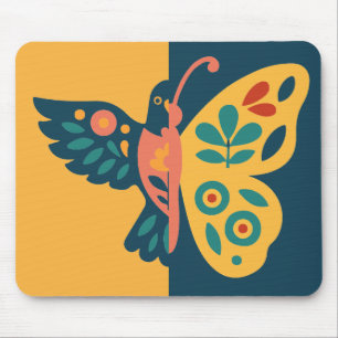 Whimsical butterfly and hummingbird Design Mouse Pad