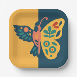 Whimsical butterfly and hummingbird Design Paper Plates