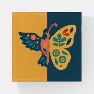 Whimsical butterfly and hummingbird Design Paperweight