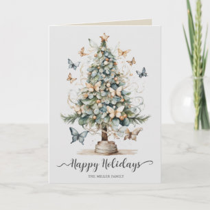 Whimsical Butterfly and Tree Folded Holiday Card