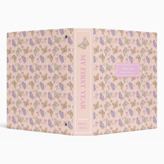 Whimsical Butterfly Baby First Year Photo Album 3 Ring Binder (Background)