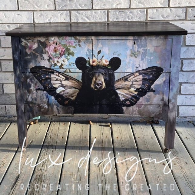 Whimsical Butterfly Bear Floral Decoupage  Tissue Paper (Another fabulous piece by Bonnie from Lux Designs. Follower her on Facebook @luxdesigns73)