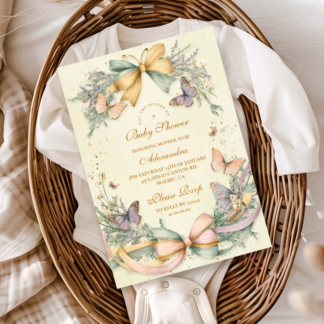 Whimsical Butterfly Bow Baby Shower Invitation (Creator Uploaded)
