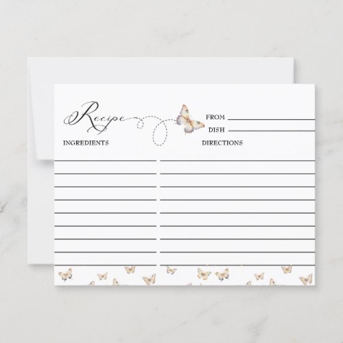 Whimsical Butterfly  Bridal Shower Recipe Card