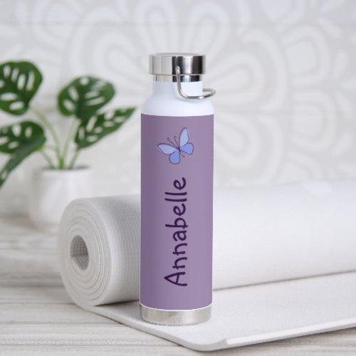 Whimsical Butterfly Doodle Your Name Violet Water Bottle