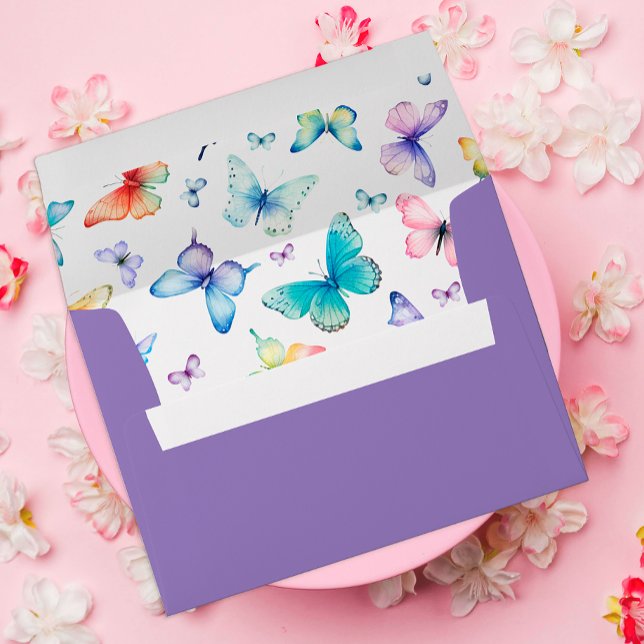 Whimsical Butterfly Envelope – Purple (watercolor butterfly pattern)