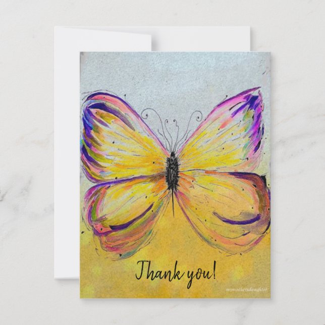 Whimsical Butterfly Flat Note Thank You Card (Front)