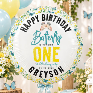 Whimsical Butterfly Floral 1st Birthday Balloon
