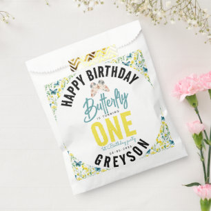 Whimsical Butterfly Floral 1st Birthday Favor Bag