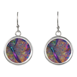 Whimsical Butterfly Fractal Watercolor Digital Pai Earrings