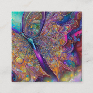 Whimsical Butterfly Fractal Watercolor Digital Pai Square Business Card
