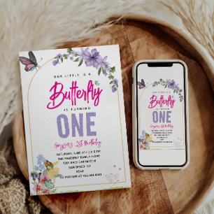 Whimsical Butterfly Garden 1st Birthday Invitation