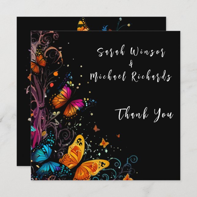 Whimsical Butterfly Garden Flat Thank You Card (Front/Back)