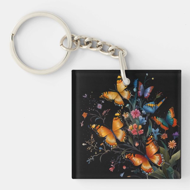 Whimsical Butterfly Garden Keychain (Front)