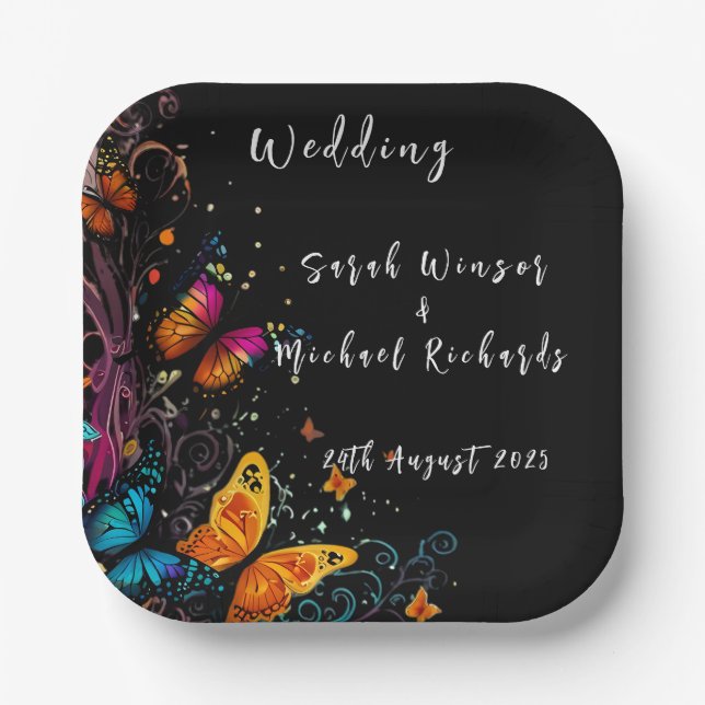 Whimsical Butterfly Garden Postcard Paper Plates (Front)