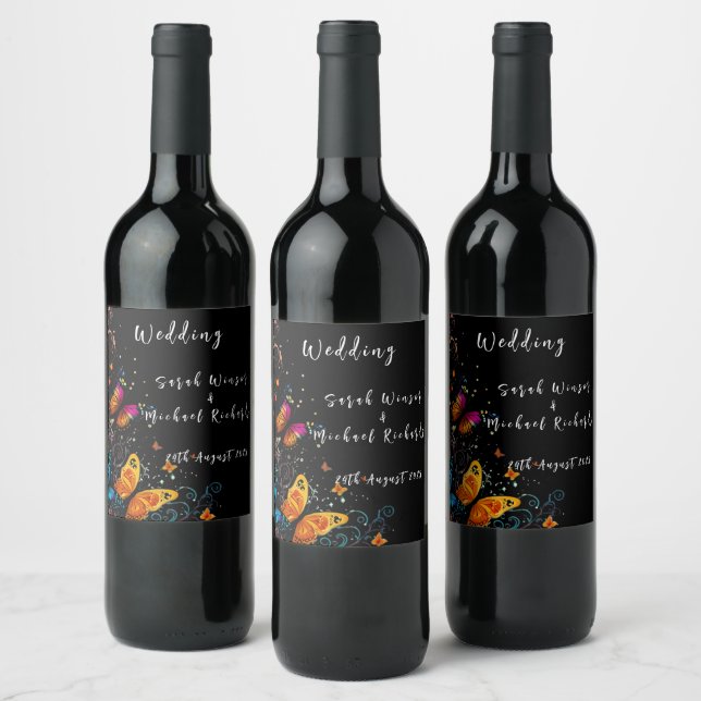Whimsical Butterfly Garden Postcard Wine Label (Bottles)