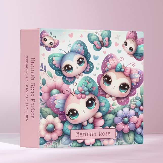 Whimsical Butterfly Girl Baby Photo Album 3 Ring Binder (Creator Uploaded)