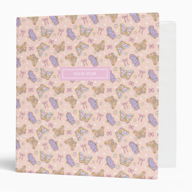 Whimsical Butterfly Girl Personalized 3 Ring Binder (Front/Inside)