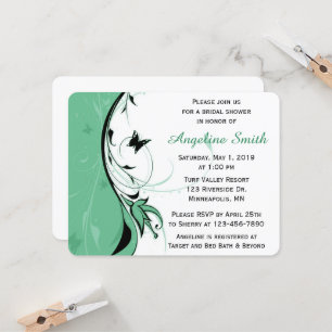 Whimsical Butterfly Green Floral Bridal Shower Invitation