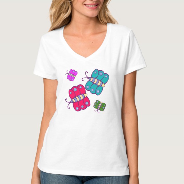 Whimsical Butterfly-Inspired Colorful Insects T-Shirt (Front)