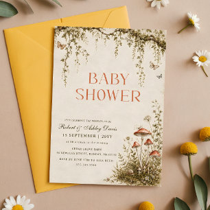 Whimsical Butterfly Mushroom Garden Baby Shower Invitation