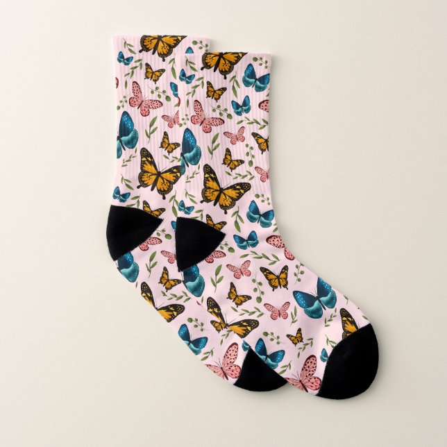 Whimsical Butterfly Pattern Pink Socks (Pair)