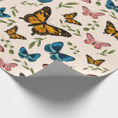 Whimsical Butterfly Pattern with Green Leaves Wrapping Paper (Corner)