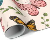 Whimsical Butterfly Pattern with Green Leaves Wrapping Paper (Roll Corner)