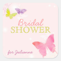 Whimsical Butterfly Pink Bridal Shower Square Sticker