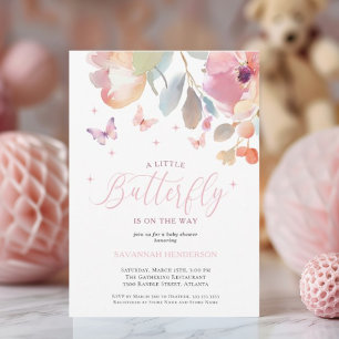 Whimsical Butterfly Pink Floral Baby Shower Invitation