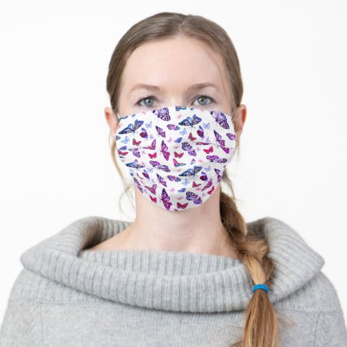 Whimsical Butterfly Print Pink Purple Blue Adult Cloth Face Mask