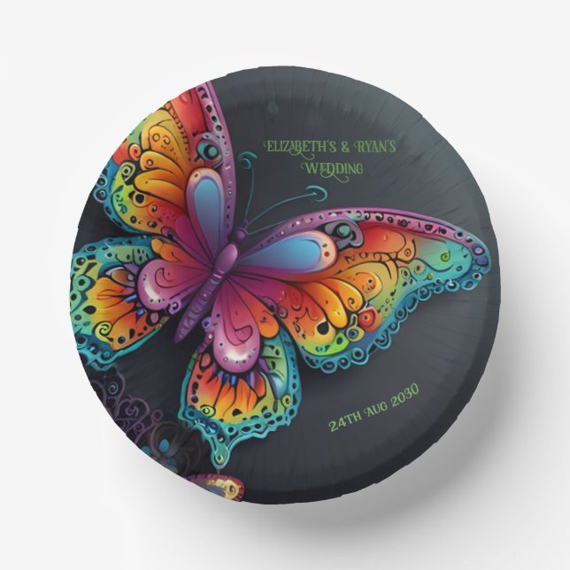 Whimsical Butterfly Romance Wedding Invitation Paper Bowls (Front)