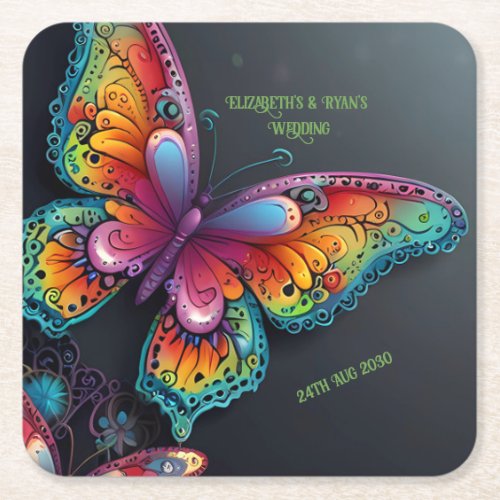 Whimsical Butterfly Romance Wedding Invitation Square Paper Coaster