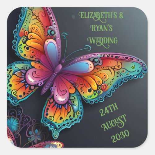 Whimsical Butterfly Romance Wedding Invitation Square Sticker