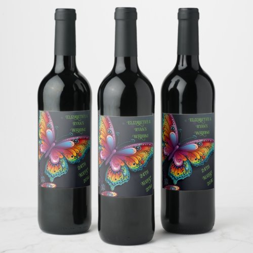 Whimsical Butterfly Romance Wedding Invitation Wine Label