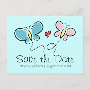 Whimsical butterfly save the date wedding postcard