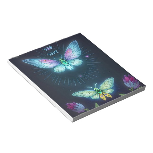 Whimsical butterfly scene in moonlight notepad (Angled)