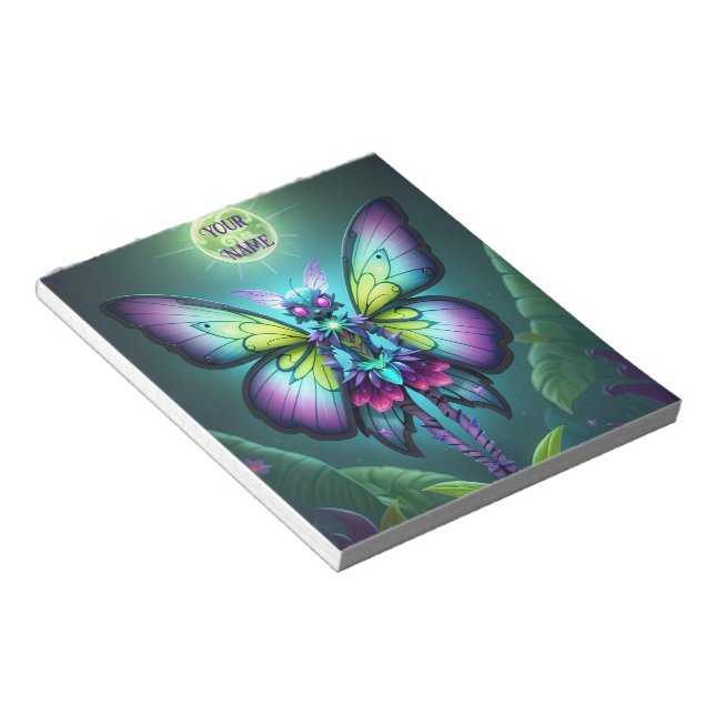 Whimsical butterfly scene in moonlight notepad (Angled)