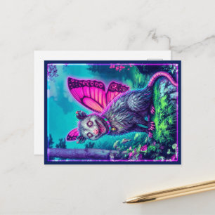 Whimsical Butterfly Wing Opossum Fantasy Postcard