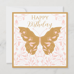 Whimsical Butterfly With Light Pink Vines Note Card