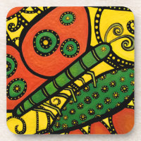 Whimsical Butterfly Yellow Orange Green Coaster