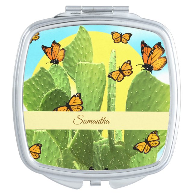 Whimsical Cactus And Butterflies Compact Mirror (Front)