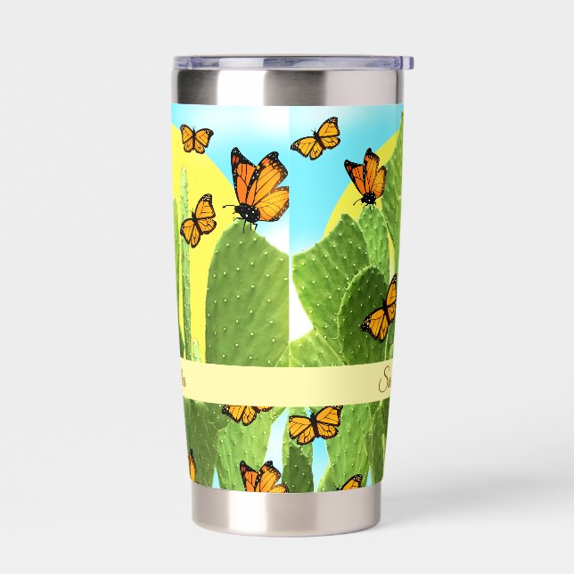Whimsical Cactus And Butterflies Insulated Tumbler (Left)