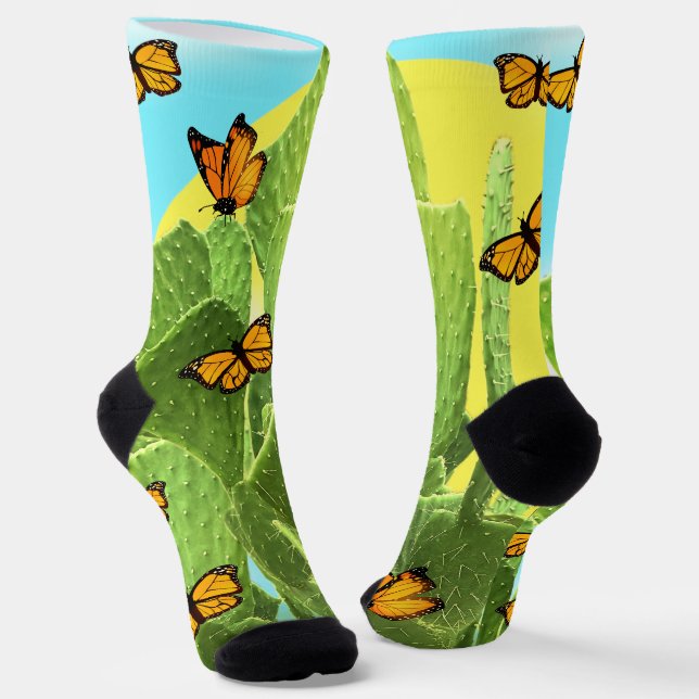 Whimsical Cactus And Butterflies Socks (Angled)